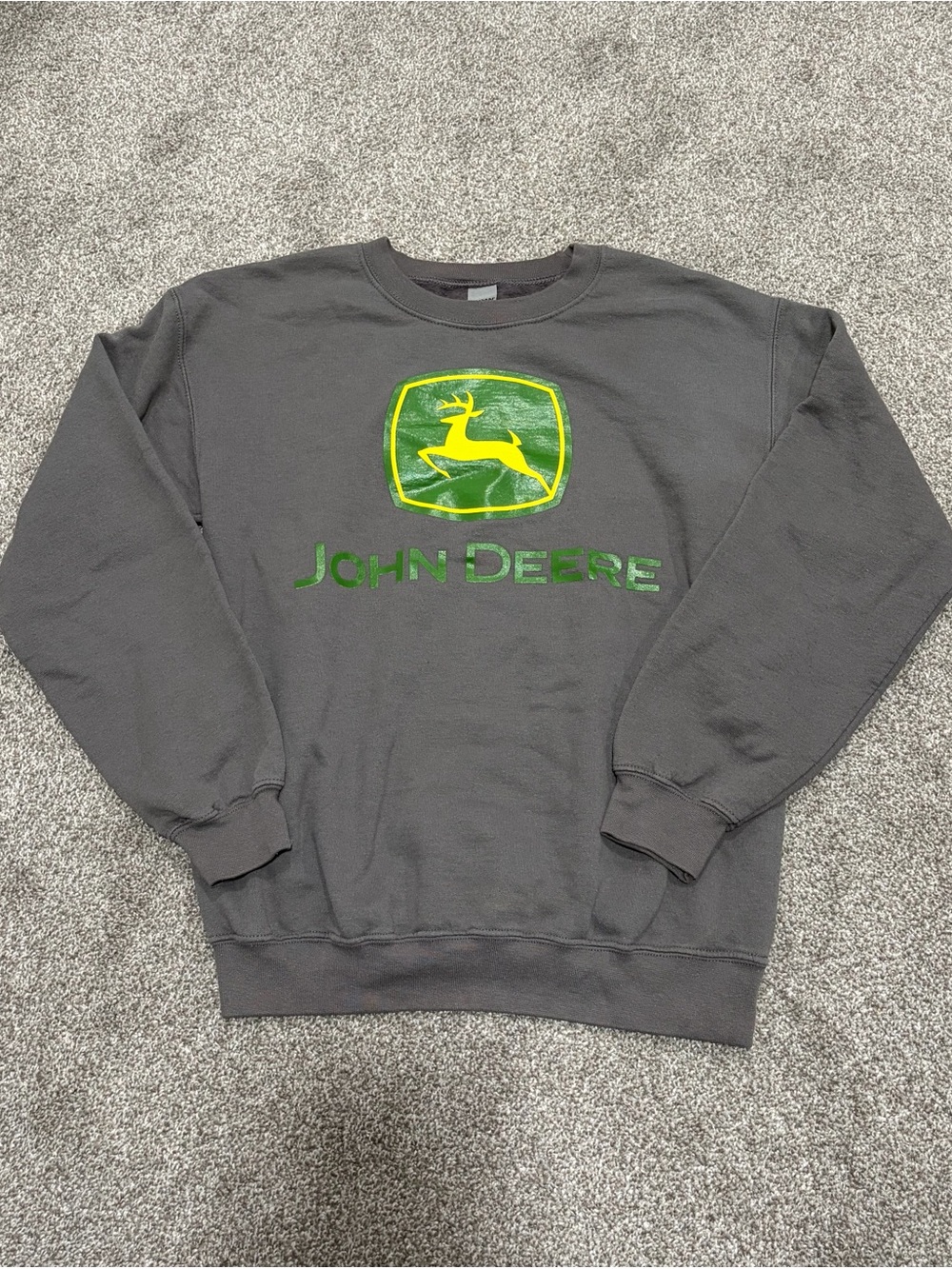 John Deere Charcoal Crewneck with Green & Yellow Logo